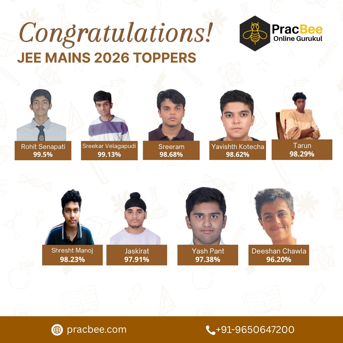 JEE Mains 2026 Toppers - PracBee Results